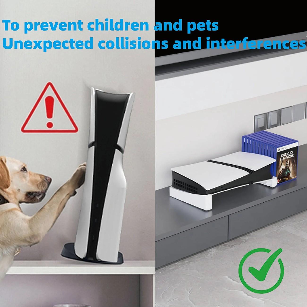 PS5 Horizontal Stand with 12 Disc Storage Slots, ABS Anti Slip Console Base, Space Saving Organizer Compatible with PlayStation 5 Slim and Pro Disc and Digital Editions, Stable Cooling Stand for Gaming Setup and Home Entertainment, Game Night Gadget