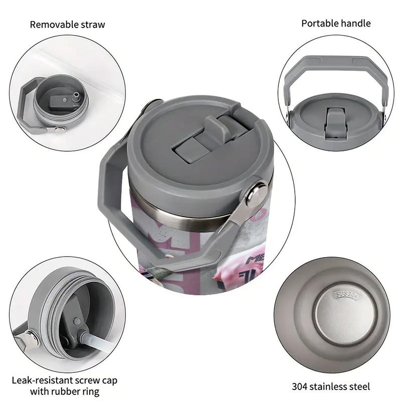 1pc 20/30oz Portable Travel Cup Featuring Dynamic Action Shots of Messi, Large Messi Stainless steel insulated water bottle with Handle, Ideal for Hot & Cold Drinks,tea and cold drinks. It is an ideal gift for fans and at social gatherings