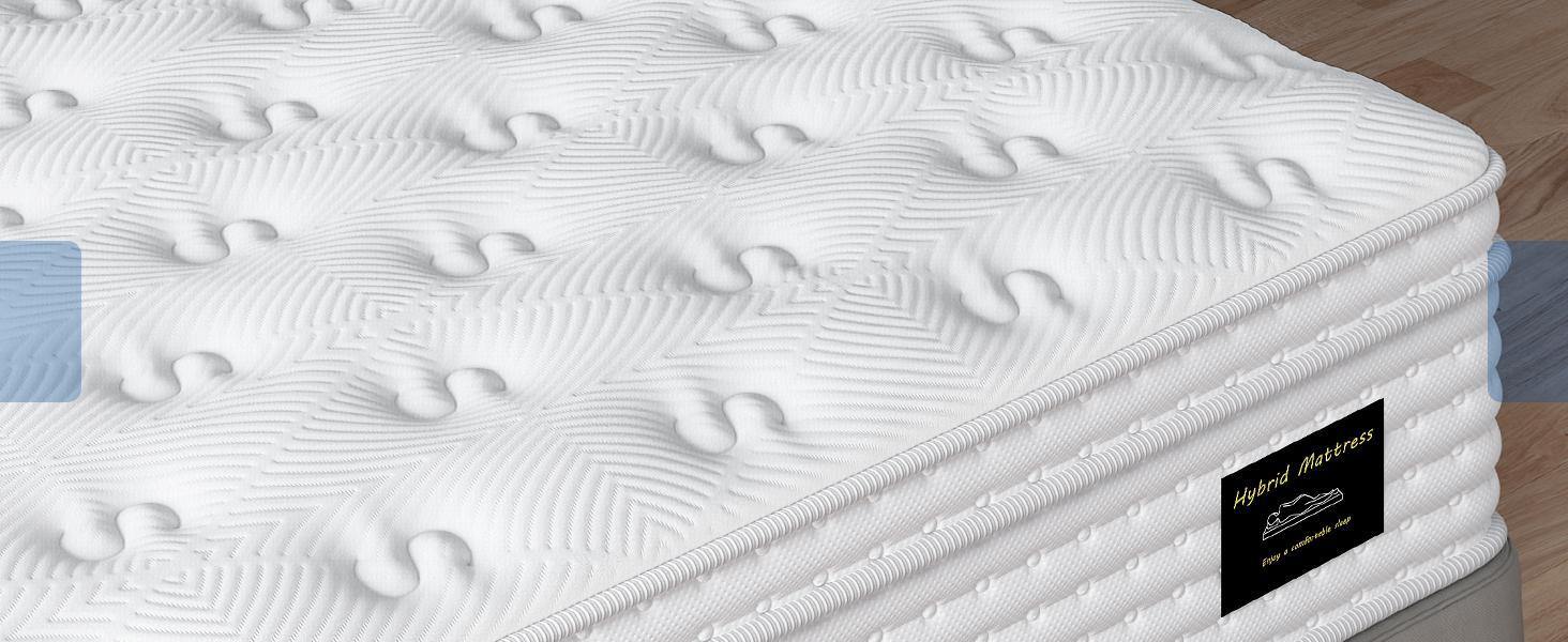 BedStory 14'' Hybrid Mattress - Queen/King, Memory Foam & Pocket Springs for Pressure Relief, Fiberglass Free Ergonomic Home White