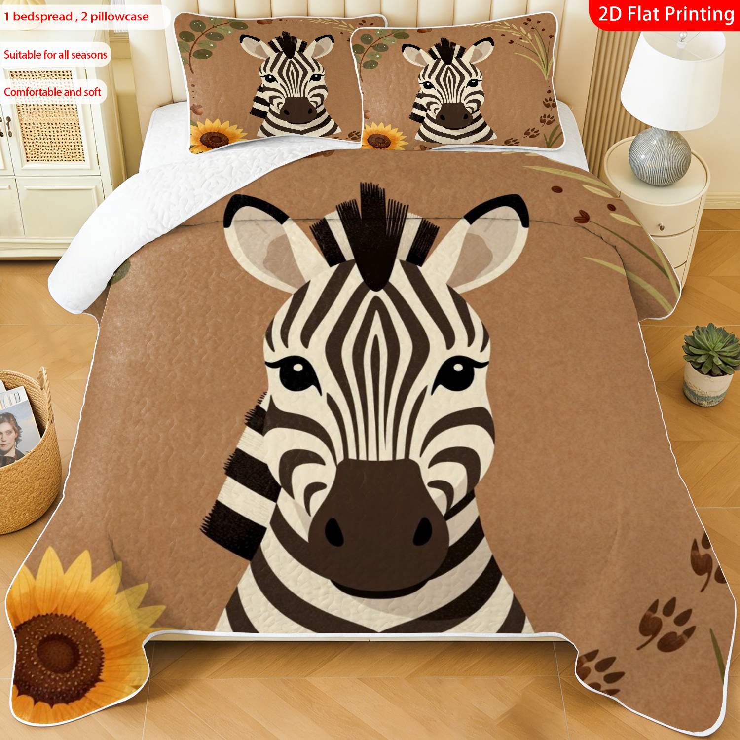 3 pcs, 2D Flat Print Zebra Animal Theme Modern Bedspread Set, Soft and Comfortable, Multiple Sizes Available, Suitable for Gifting and Daily Use, Ideal for Creating a Cozy Home Atmosphere(1 bedspread , 2 pillowcases)