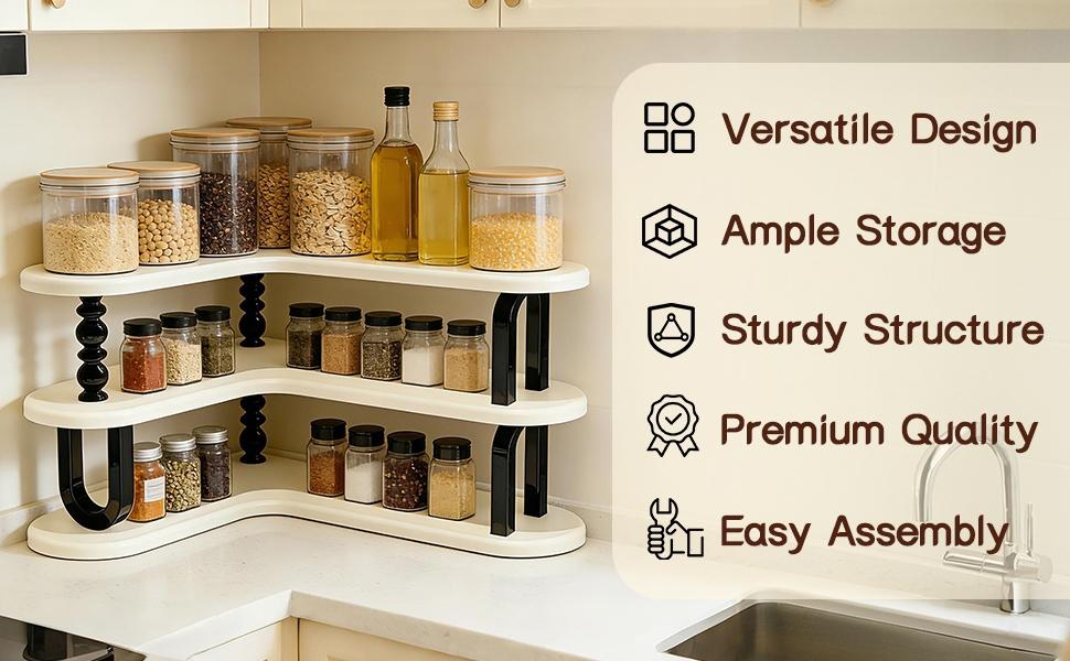 Countertop Organizer Storage Rack, Three-Layer Adjustable Corner Shelf, Ideal for Kitchen Bathroom Spice Rack Coffee Area Sink Top Vanity, Bathroom Organization