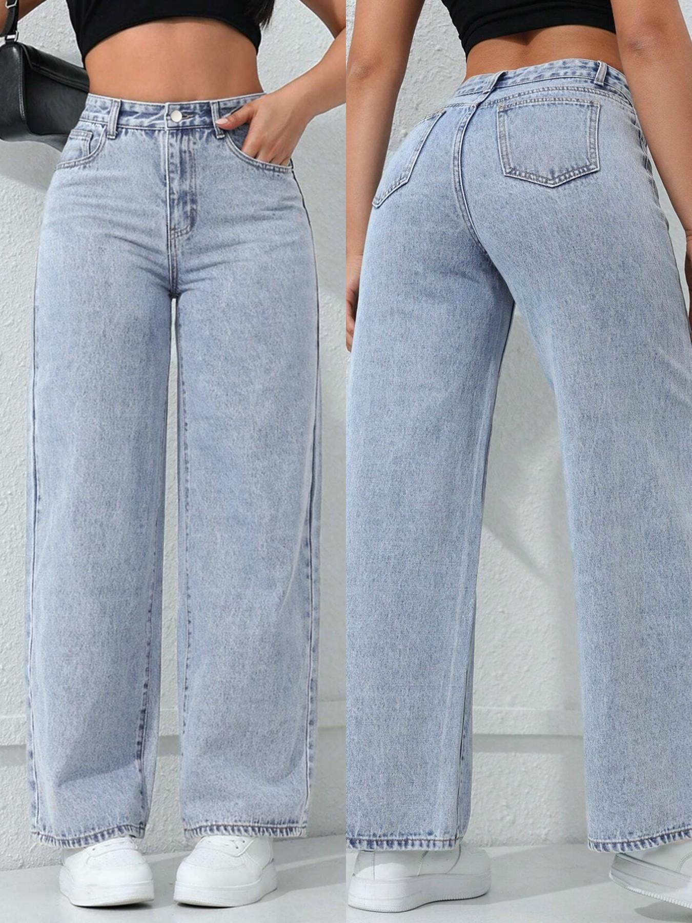 Spring Summer New Women's Pants Light Blue High Waist Elastic Light Wash Denim Jeans Casual Vacation Daily Everyday Versatile Wide Leg Pants