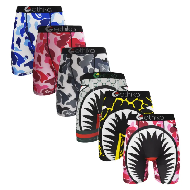 boxers 6Pcs Men Underwear Breathable Man Swimming Underpants Plus Size Print Mens Panties Trunks Sexy Men's Boxershorts, Stretch, Quick Dry, Sweat Resistant, Beach Sports Daily Underwear