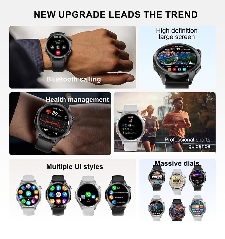 Men's and women's smart watch, HD AMOLED touch screen, compatible with Android and iOS systems, AI voice assistant, Bluetooth call answering, heart rate monitoring, fitness tracker, over 100 sports modes, multiple watch straps set, couples' watch.