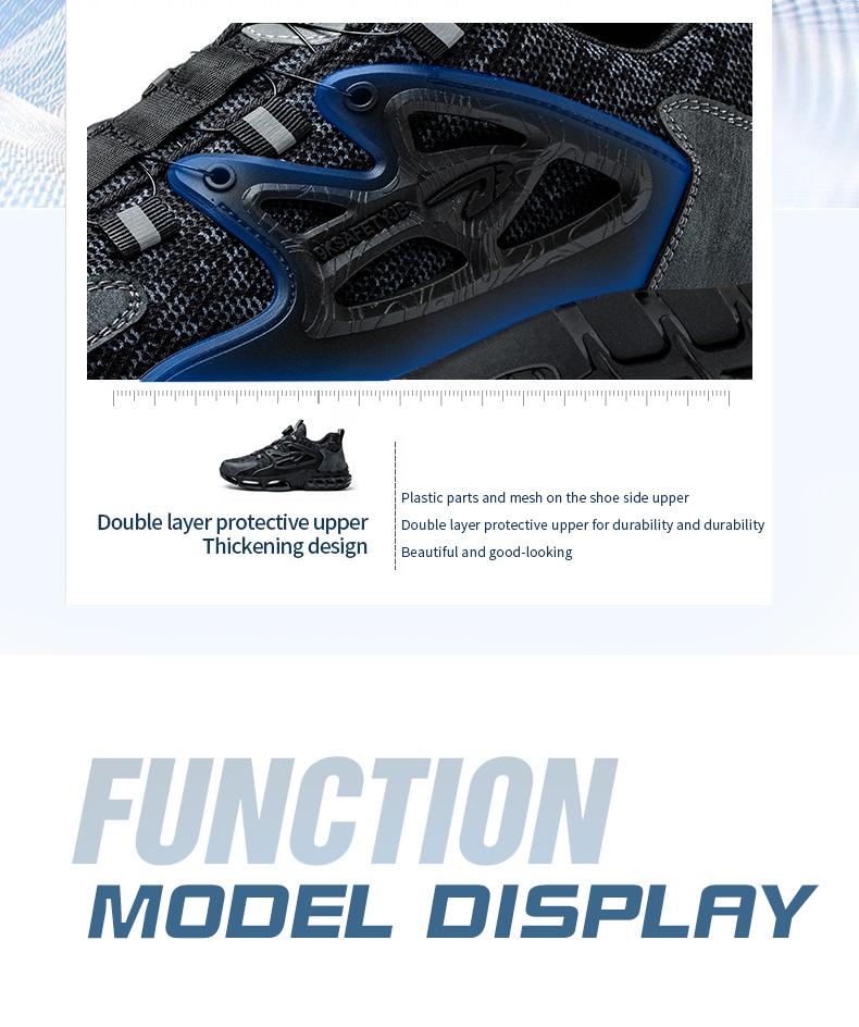 Men's Safety Sneakers with Swivel Buckle - Steel Toe, Breathable Mesh Upper, Non-Slip Rubber Sole Work Boots, Safety Shoes for Outdoor Activities, Blue Collar Workers, Nurses | Sports Safety Shoes | Durable Rubber Sole Product Model：678 SpringStatements