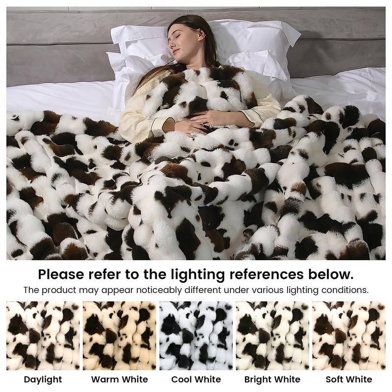 SpottedCozy | Cow Print Faux Fur  Blanket & Ultra-Soft Dual-Sided Bubble Blanket | Throw Twin | Plush Weighted Fuzzy Blanket for Sofa, Bedroom, Living Room, Super Soft Warm for Adults Kids Girl Gifts Bedroom Couch Sofa Travel, Black/Pink/Camel/Gray