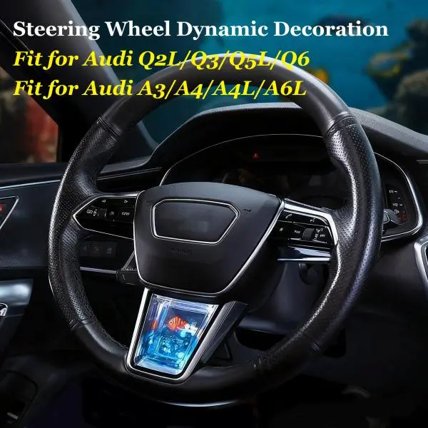 For Audi Q2L/Q3/Q5L/Q6/A3/A4/A4L/A6L 2019-2025 Steering Wheel Dynamic Sequins Decoration Fish Farming Parts Car Interior Modification Supplies