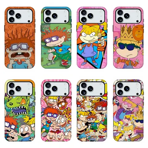 Ru9rat5Cartoon Crash-Proof Phone Case, Chuckie-Angelica-Tommy Full Character Collage Print, 90s Nostalgic Kidcore Retro Animated Casing for iPhone 11-18 Pro Max & Samsung S24-S26, Smartphone Accessories, Lovely Gift