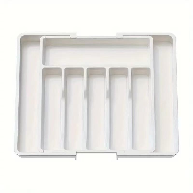 Adjustable Kitchen Drawer Utensil Tray, 8 Compartments, Compact Plastic Storage Insert, Fits Spoons Forks Knives, 12.99-22.44 Inches