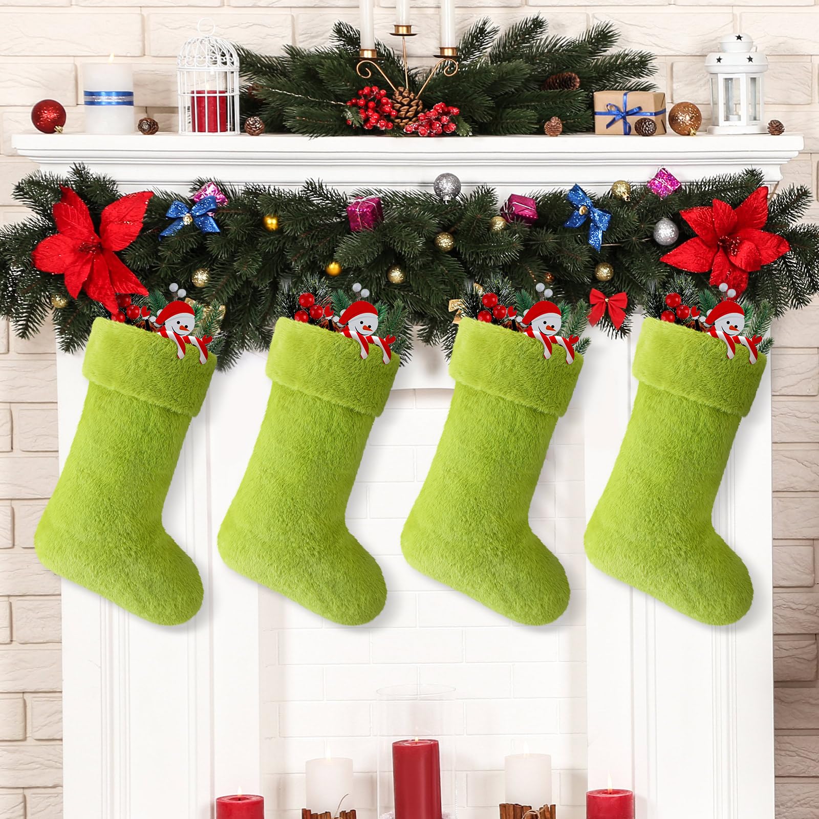 Christmas Clearance Sale Christmas Stockings 24/4 Pcs Cute Large Capacity Funny Green Furry Christmas Decor Mini Dot Xmas Stockings Candy Bag Green Christmas Monster Decoration Home Door Wall Fireplace Stocking Stuffer Burr Basket Christmas Gifts
