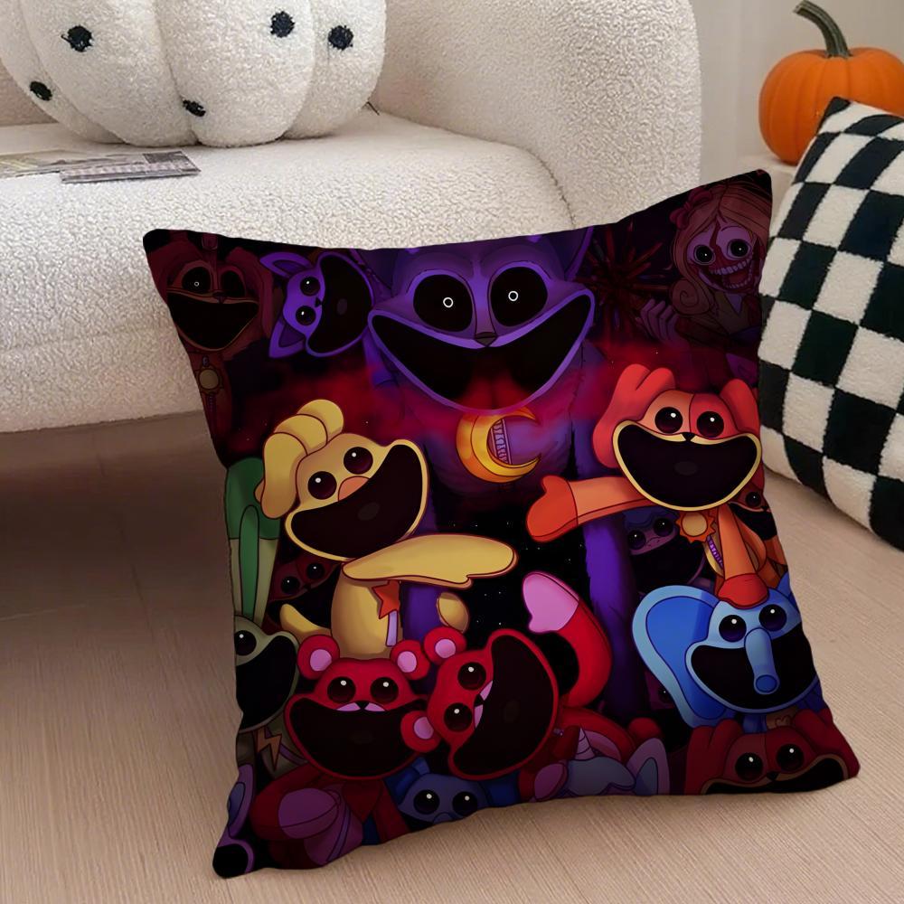 Hot Classic Horror Eerie American Video Game P-Poppy Playtime Pillow Case Anti-dustmite Pillowcase  Sofa Cushion Cover with Invisible Zipper Silky Short Plush Polyester Microfiber Fabric White Available in Standard Queen King Sizes for Home Bed Use