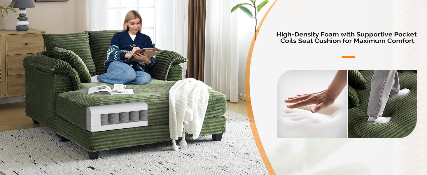 VINGLI Lounge Chair, 56" Oversized Reading Chair  Chaise Sofa Recliner Bed Upholstered Comfy Sleeper Couch with Throw Pillows and Armrests for Living Room, Movie Room, Bedroom Modular Cloud Corduroy Foldable Velvet Boneless Sectional Leather Faux Brown