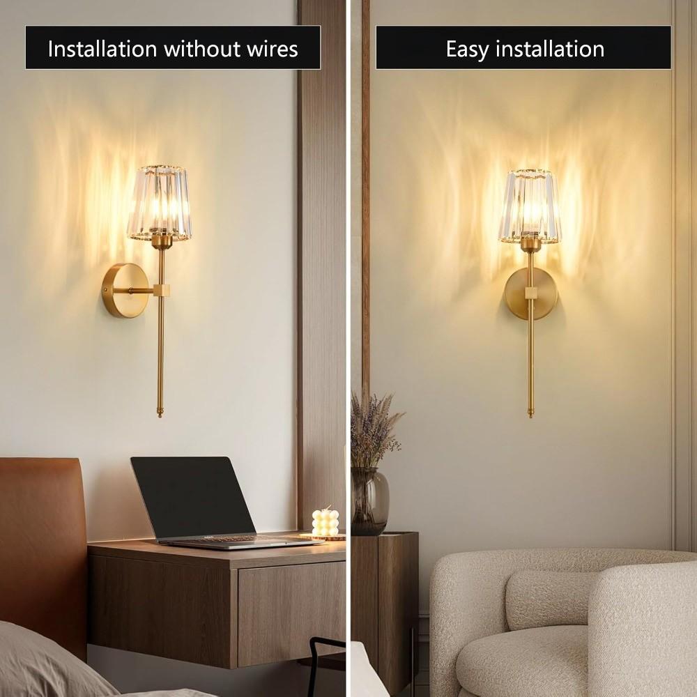 2-Pack Rechargeable Wall Lamps, Crystal Shade, RGB Bulb, Remote Control, Adjustable Light, Ideal for Bedroom, Living Room, Kitchen, Hallway, Entryway