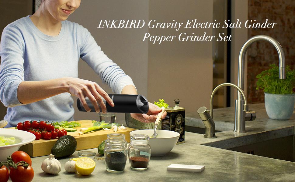 Electric Grinder, 2 Salt and Pepper Grinders with Base, Adjustable Thickness, Stainless Steel, Suitable for Spices, Kitchen Utensils, Holiday Gifts