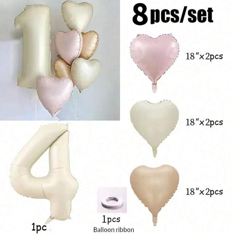 Aluminum Foil Heart Number Balloons Set of 8, Perfect for Birthday Parties, Decorative Party Supplies, Fun and Festive Decoration