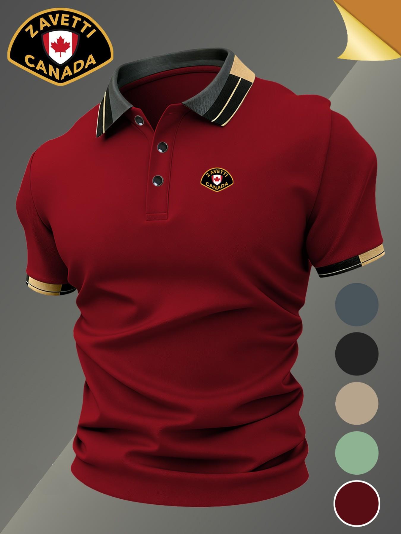 Hh4946 Zavetti Canada Logo Print Men's Polo Shirt, Elastic Casual Breathable Four-Season Comfortable Durable High-End Polo