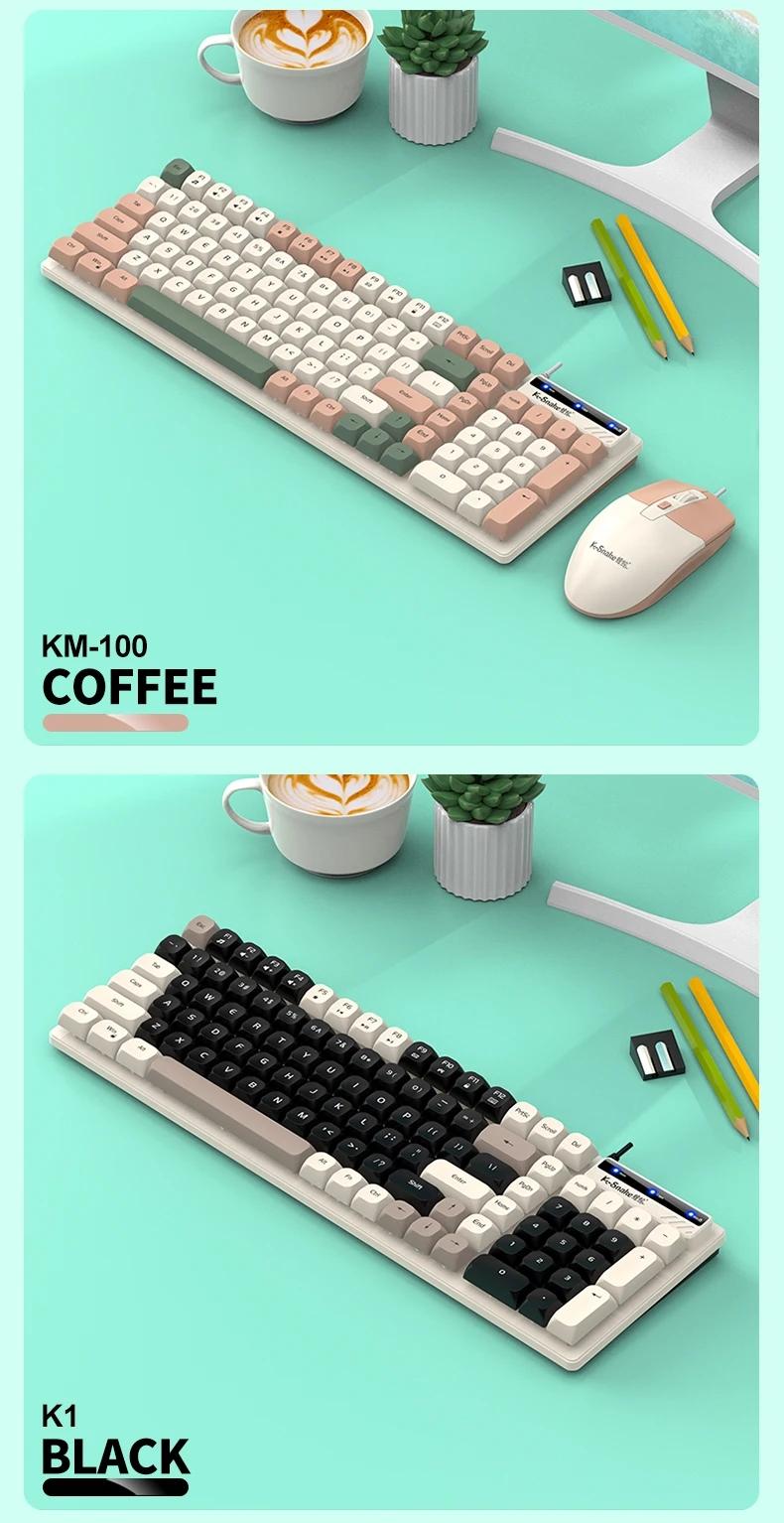 Km100 Wired Keyboard Mouse Set, Mouse Combo, Home & Office Use, USB Interface, Compatible with Windows System, Fashion Color Block Gift