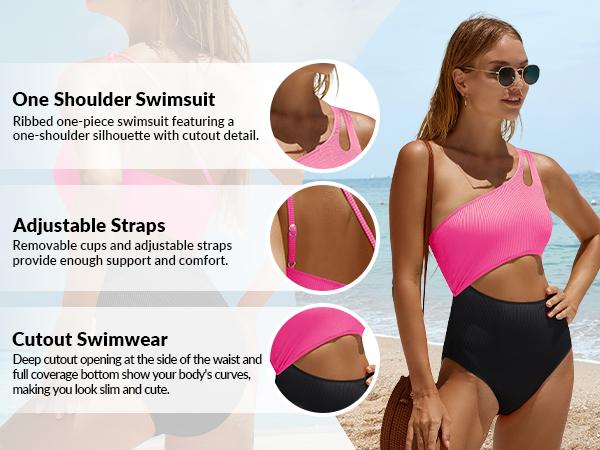 Yonique Cutout One Piece Swimsuit Women - One Shoulder Bathing Suit Ribbed Swimwear 2025 Monokini