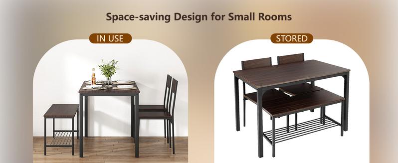 4 Piece Dining Table Set w/ 2 Chairs & 1 Bench,Modern Kitchen Table, Kitchen Table Set Breakfast Table Set, Breakfast Nook & Coffee Time