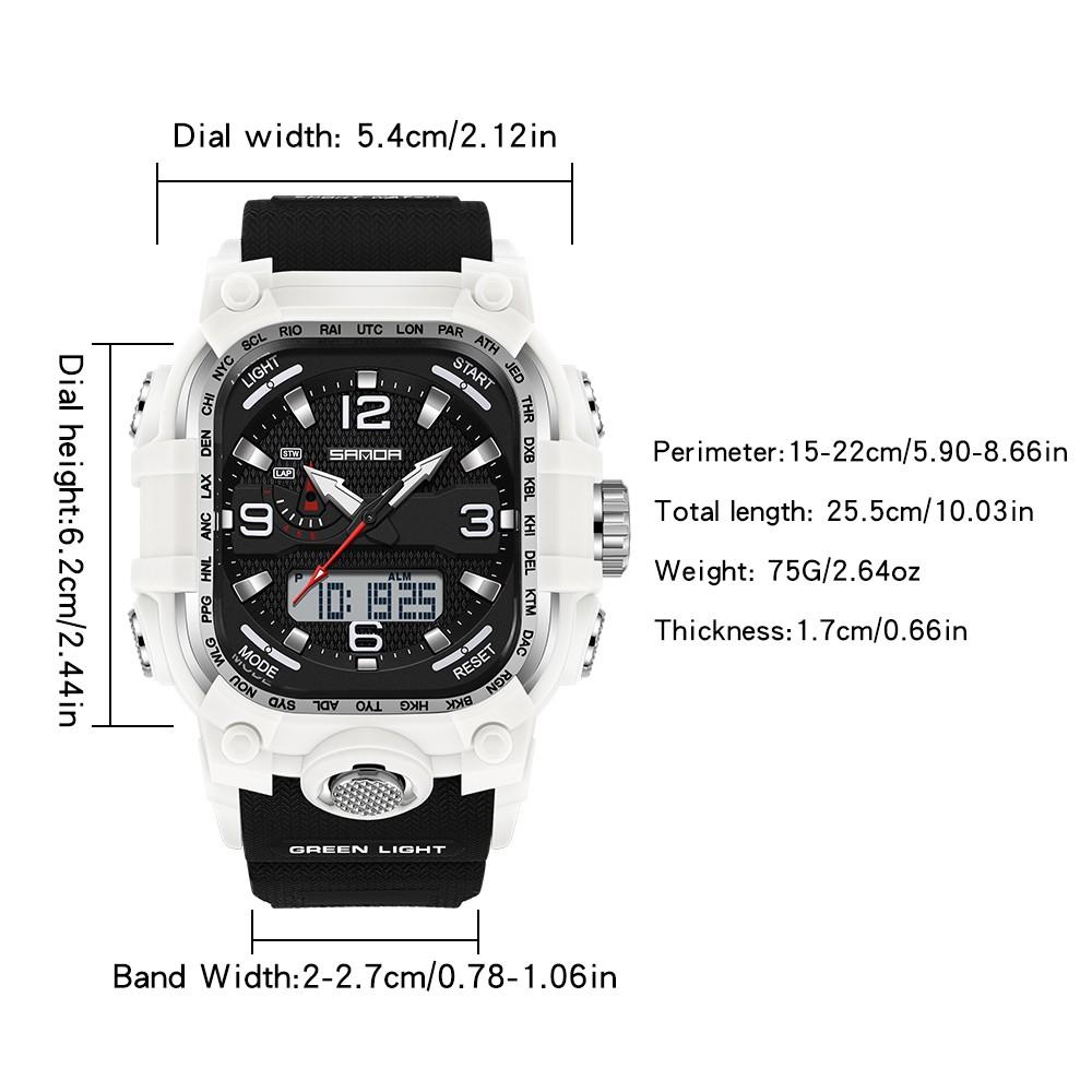 Men's Fashion Watch Dual Display Countdown, Waterproof Night Glow Square Multifunctional Outdoor Sports Watch, Daily Wear [6310]