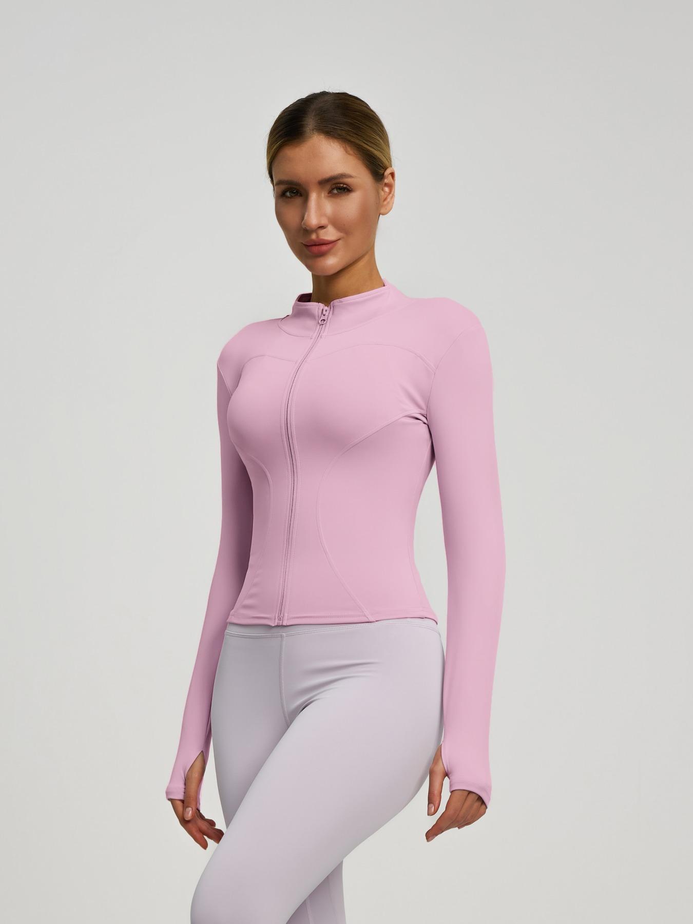 Women's Lightweight Zipper Sports Jacket, Long Sleeve Sporty Yoga Gym Top, Slim-Fit Plain Kint Fabric for All Seasons, Athletic Jackets