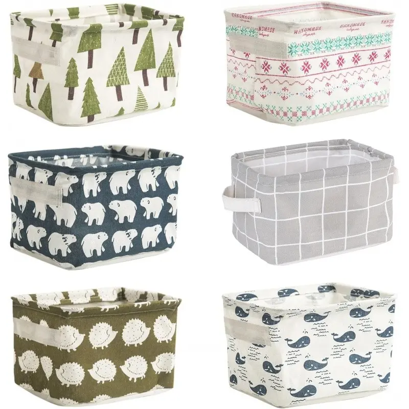 Foldable Storage Basket, 6 Counts/set Mini Collapsible Fabric Storage Basket with Handle, Home Organizer for Toy, Key, Sundries, Home Decor