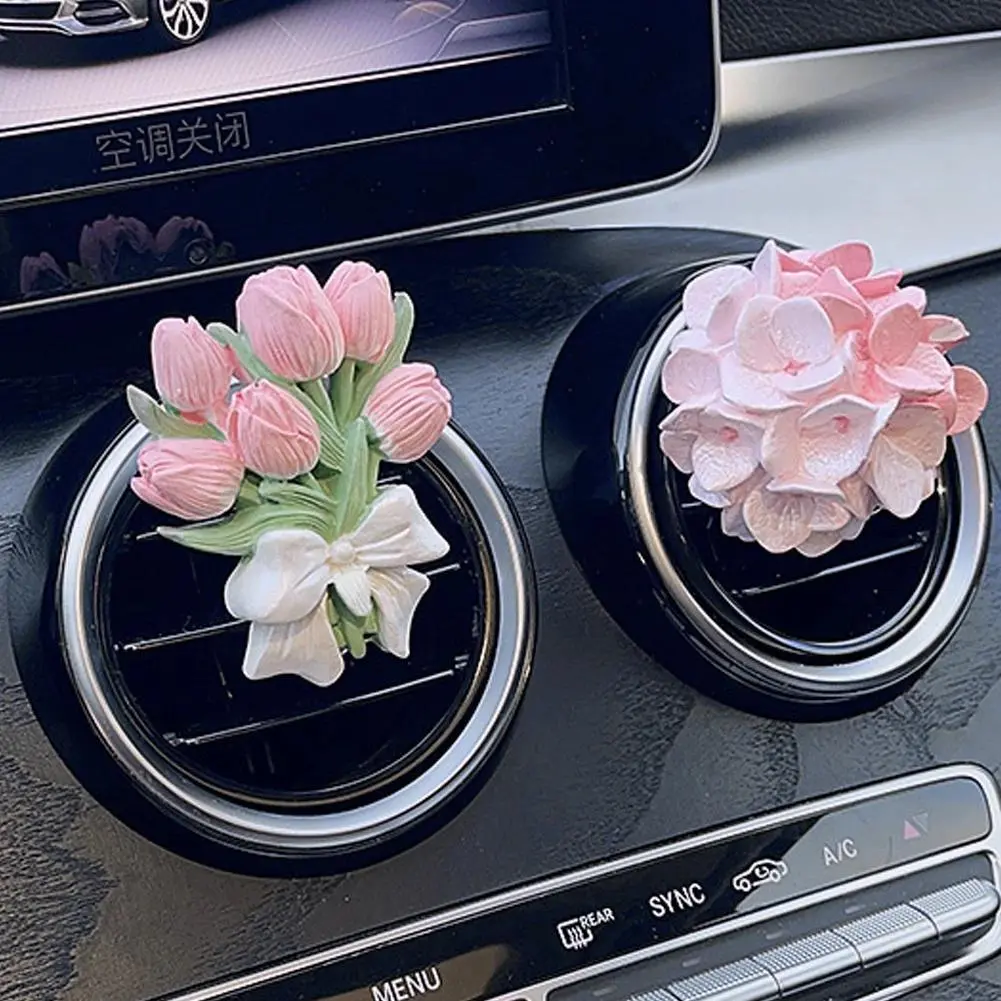 Creative Flower Tulip Car Perfume Clip Car Air Freshener Peach Blossom Aroma Diffuser Car Air Outlet Fragrance Decor Accessories