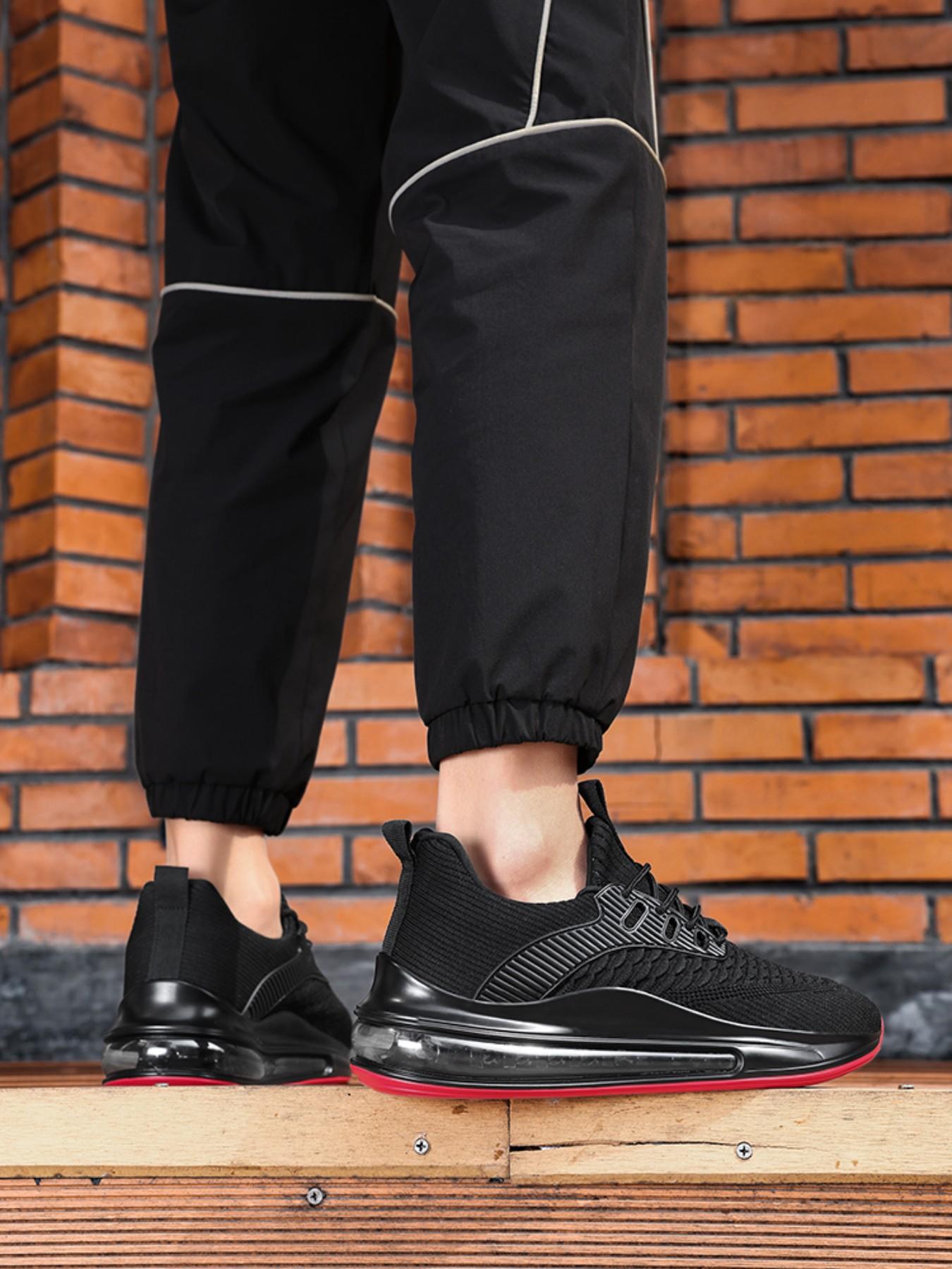 New Fish Scale Full Sole Air Cushion Running Shoes, Men's Flyknit Breathable Sport Shoes, Thick Sole Shock Absorption Casual Shoes