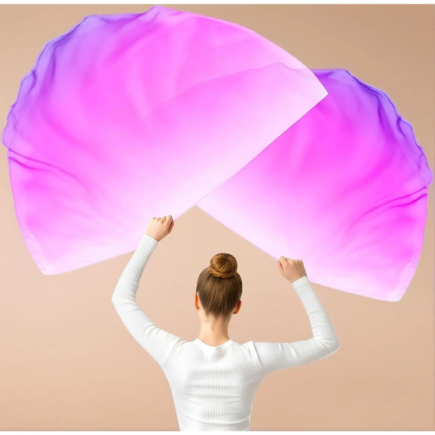 2Pcs 39"x27" White Pink Purple Worship Praise Dance Flags with Telescopic Poles, Church Worship Praise Flag for Beginner Teenager Worship Dance Ceremony