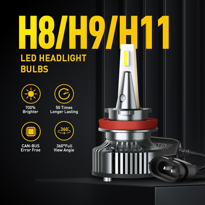 AUXITO H11 LED Bulbs H8 H9 LED Lights, 80W 16,000LM Per Pair, 500 Percent Brighter, 6500K Cool White, Angle Adjustable CanBus Ready Bulbs, Pack of 2 Y13