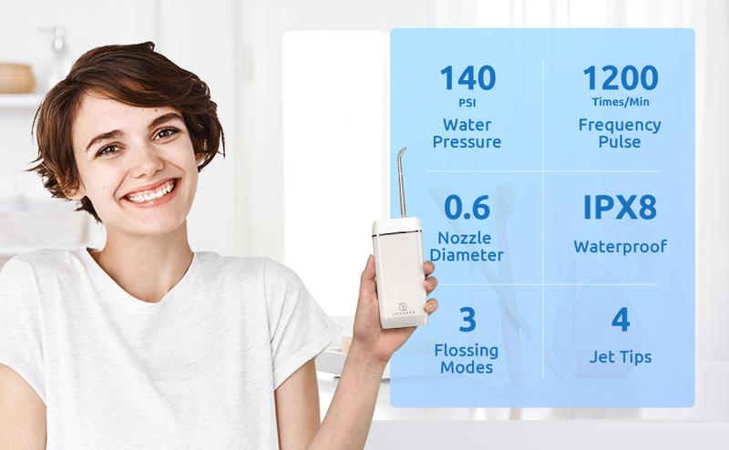 Water Flosser Mini Cordless Portable Oral Irrigator with 3 Modes, IPX7 Waterproof for Home & Travel Use - Waterfloss Teeth Cleaning Machine Lightweight