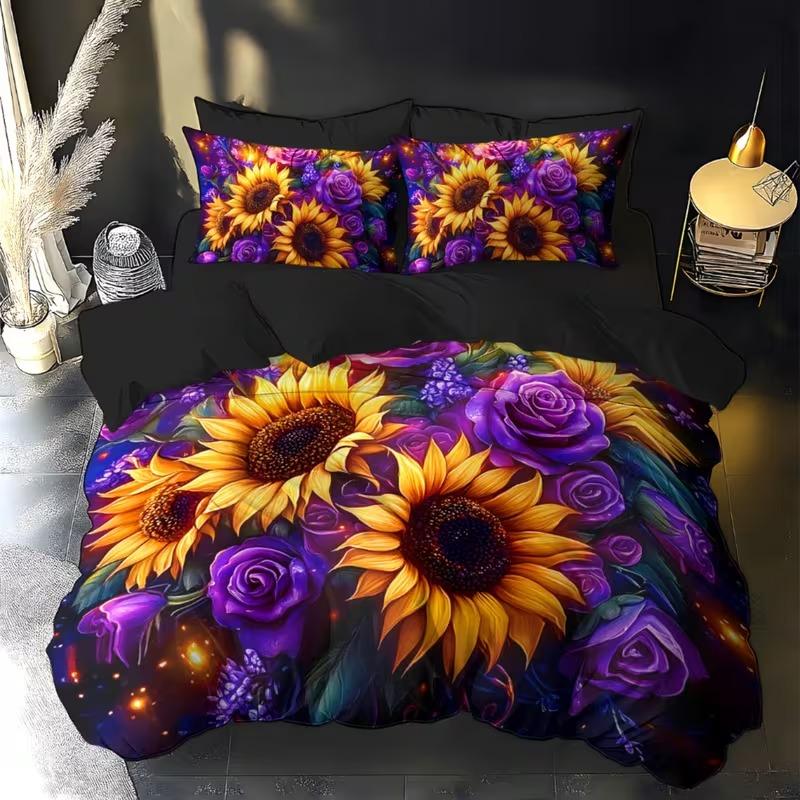3pcs Bedding Set Sunflower Design, Decorative Bedding Set, Soft Bedding Sets, Soft Polyester Flannel Printed Duvet Cover Set, Suitable for Bedroom Hotel Valentine's Gift