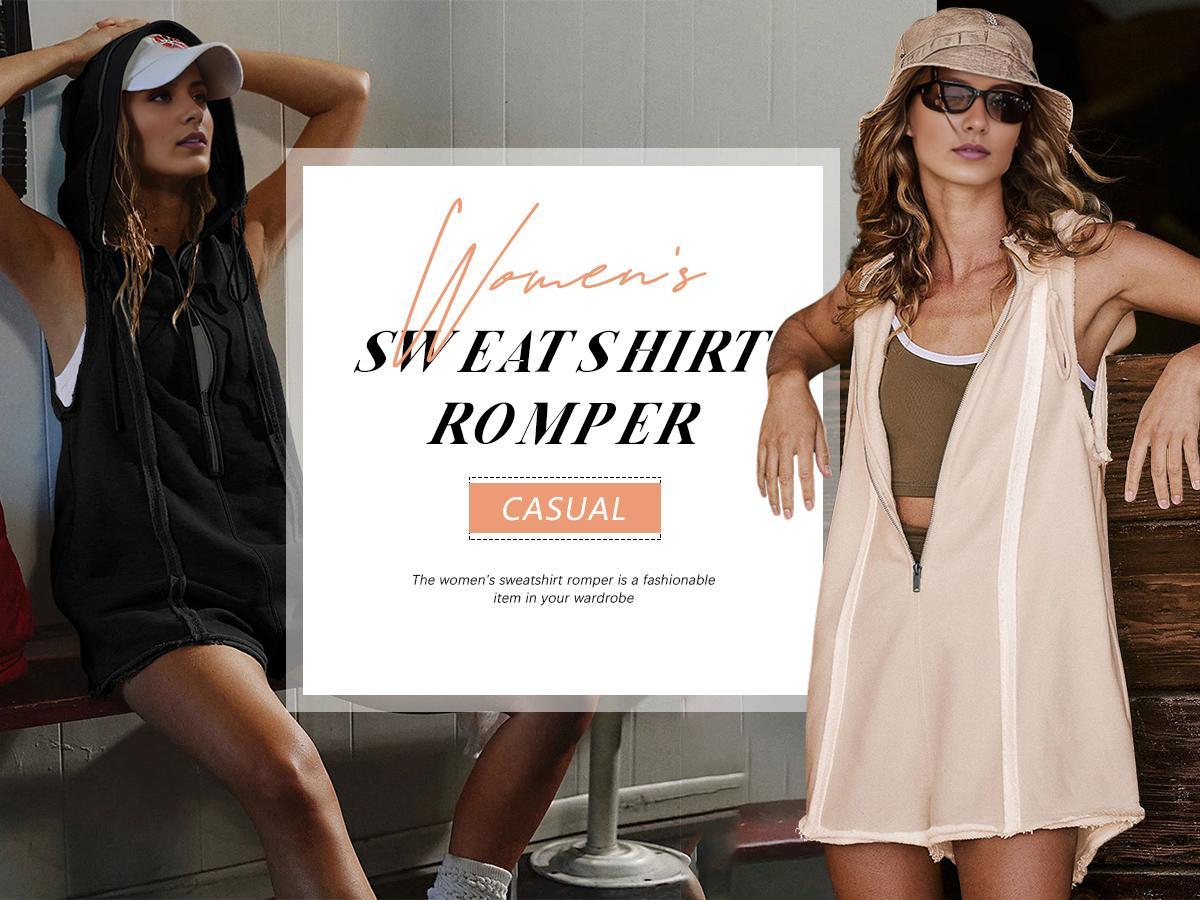 Ommig Short Half Zipper Sports jumpsuit for Fitness Outdoor Leisure Sleeveless Loose Hoodie for Women