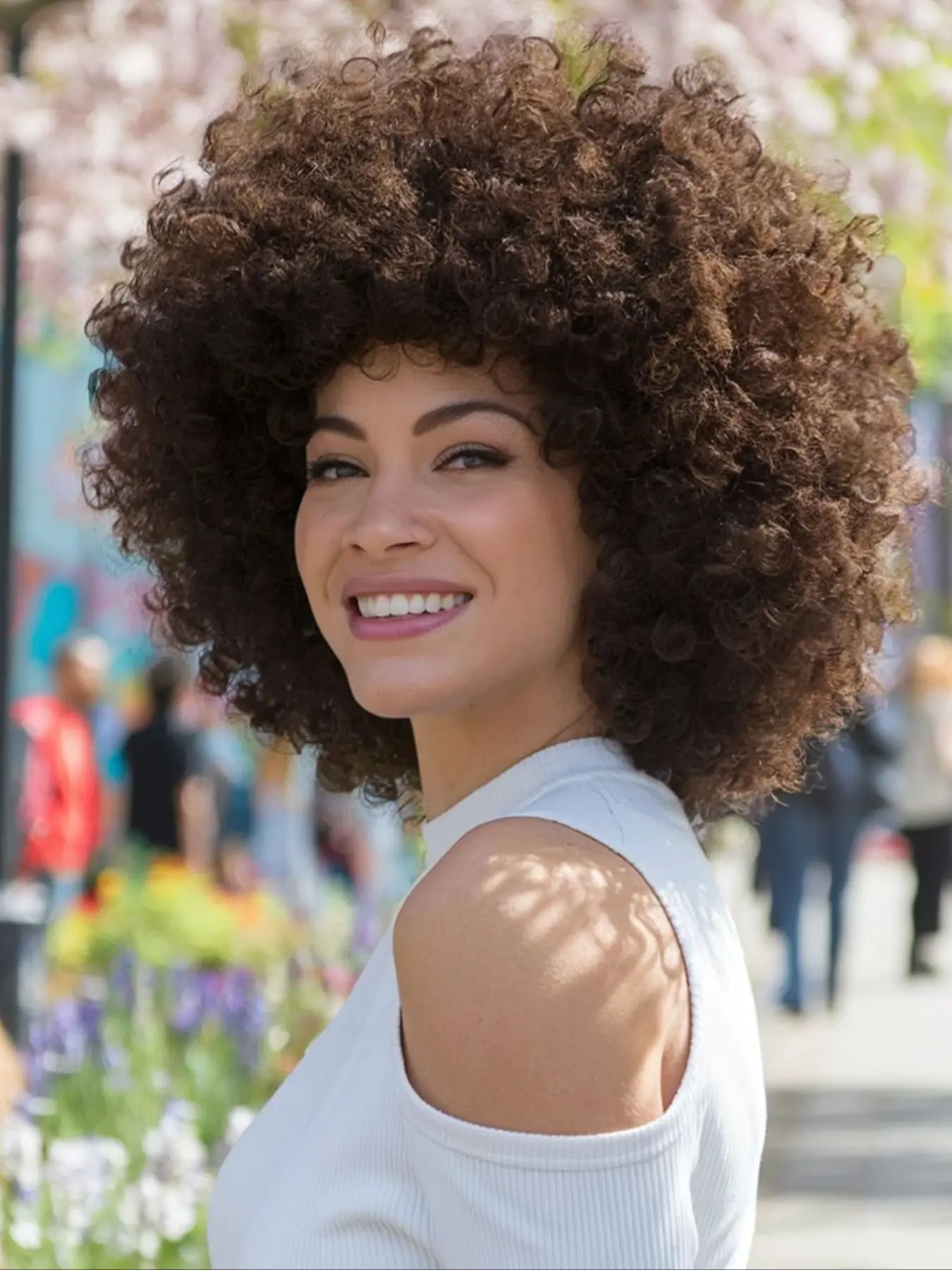 Chocolate Brown Fluffy Afro Synthetic Wig With Bangs High Temperature Fiber Short Kinky Curly Full Wig Retro Style For Women Party Cosplay Photoshoot