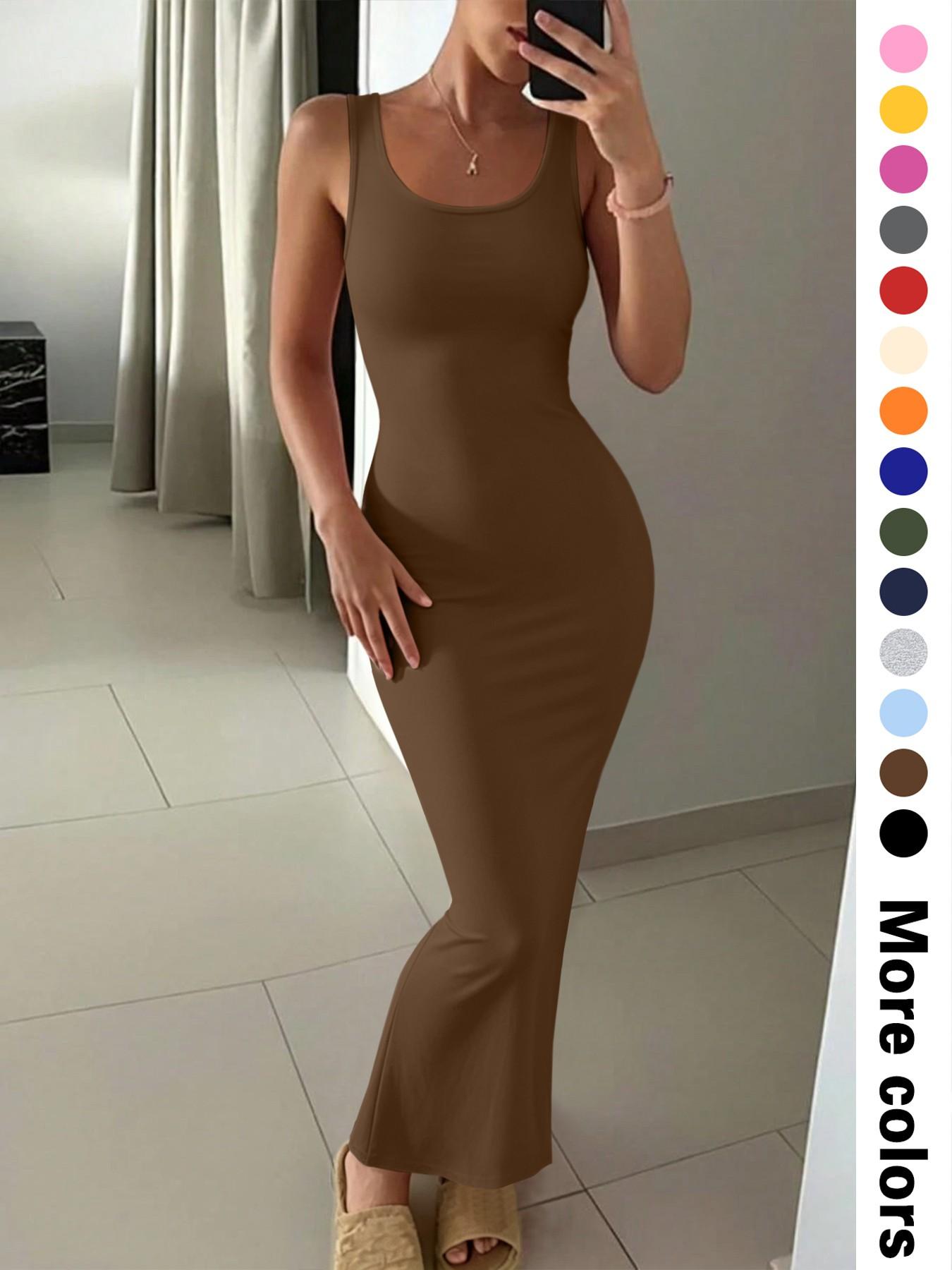 Women's Summer Casual  Round Neck Sleeveless Slim Fit Long Maxi Dress, 14 Color Options, Perfect for Daily Wear, Versatile for Various Occasions