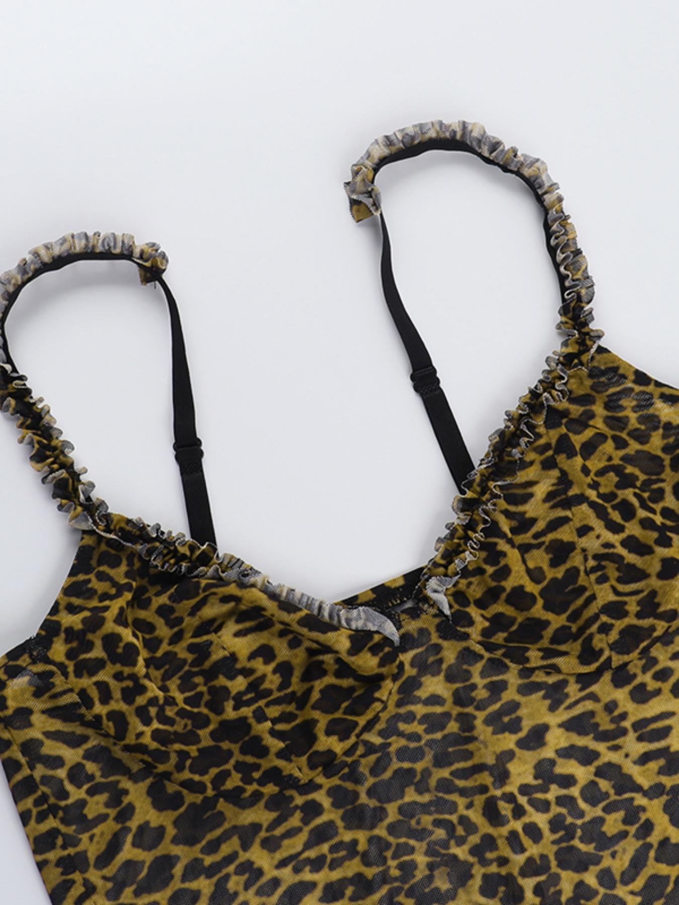 Women's Leopard Print Cami Top Top for Summer, Women's Clothing for Daily Wear, Camisole Tops, Casual Fitted Sleeveless