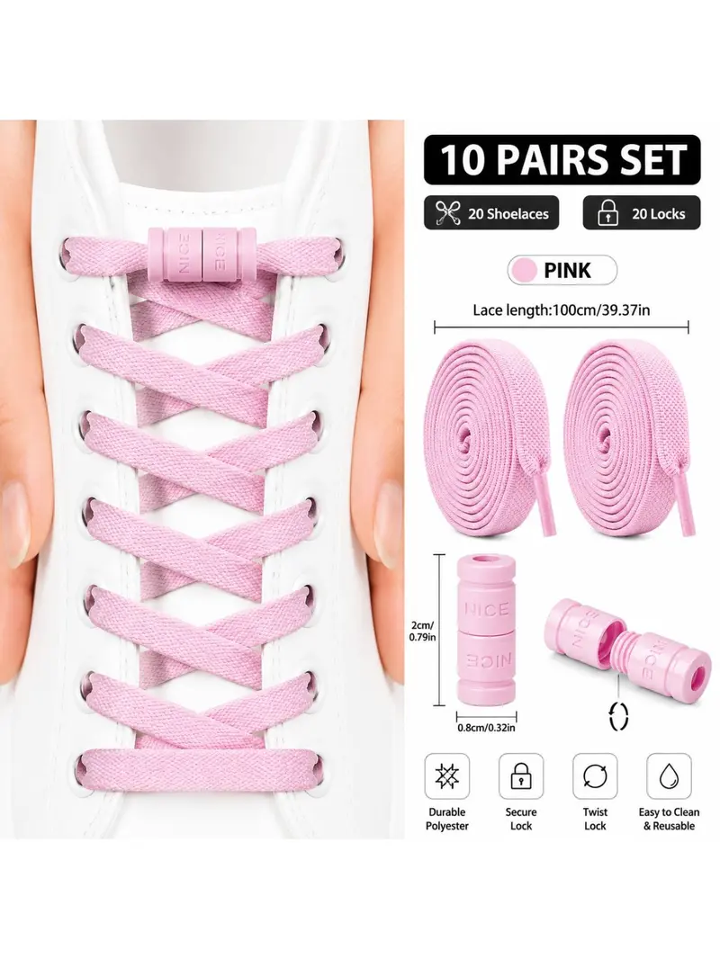 10 Pairs Adjustable Laces with Locks, Elastic Stretch Shoelaces for Kids and Adults, Quick Install Sports Shoes Laces, Shoe Strings for Sneakers