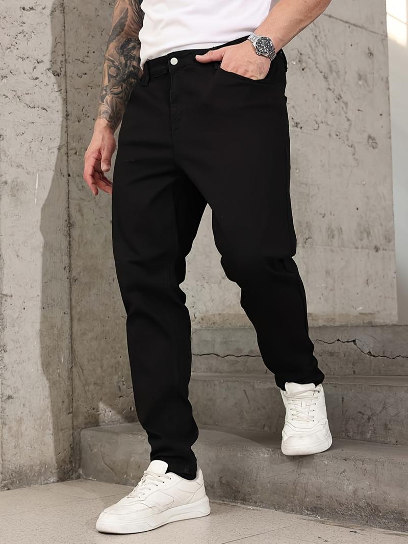 Men's Solid Color Denim Pants Jeans, Street Fashion Casual Comfy Trousers for Daily Outdoor Wear, Mens Bottoms for All Seasons