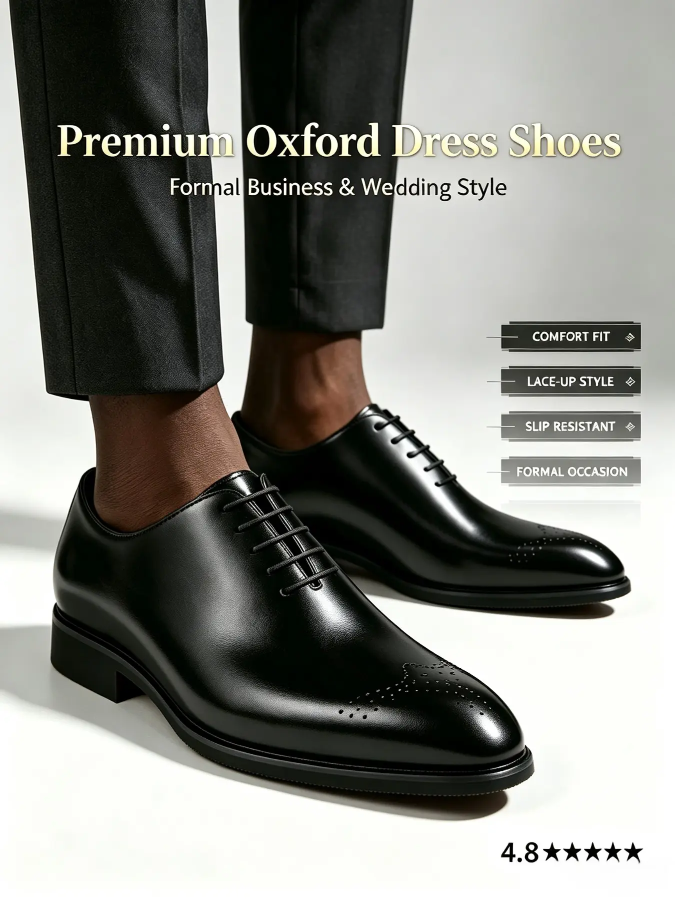 Men's Formal Shoes with Sole, Business Fashion Party Shoes, British Brogue Oxford, Pointed Toe Lace-Up, Spring & Fall