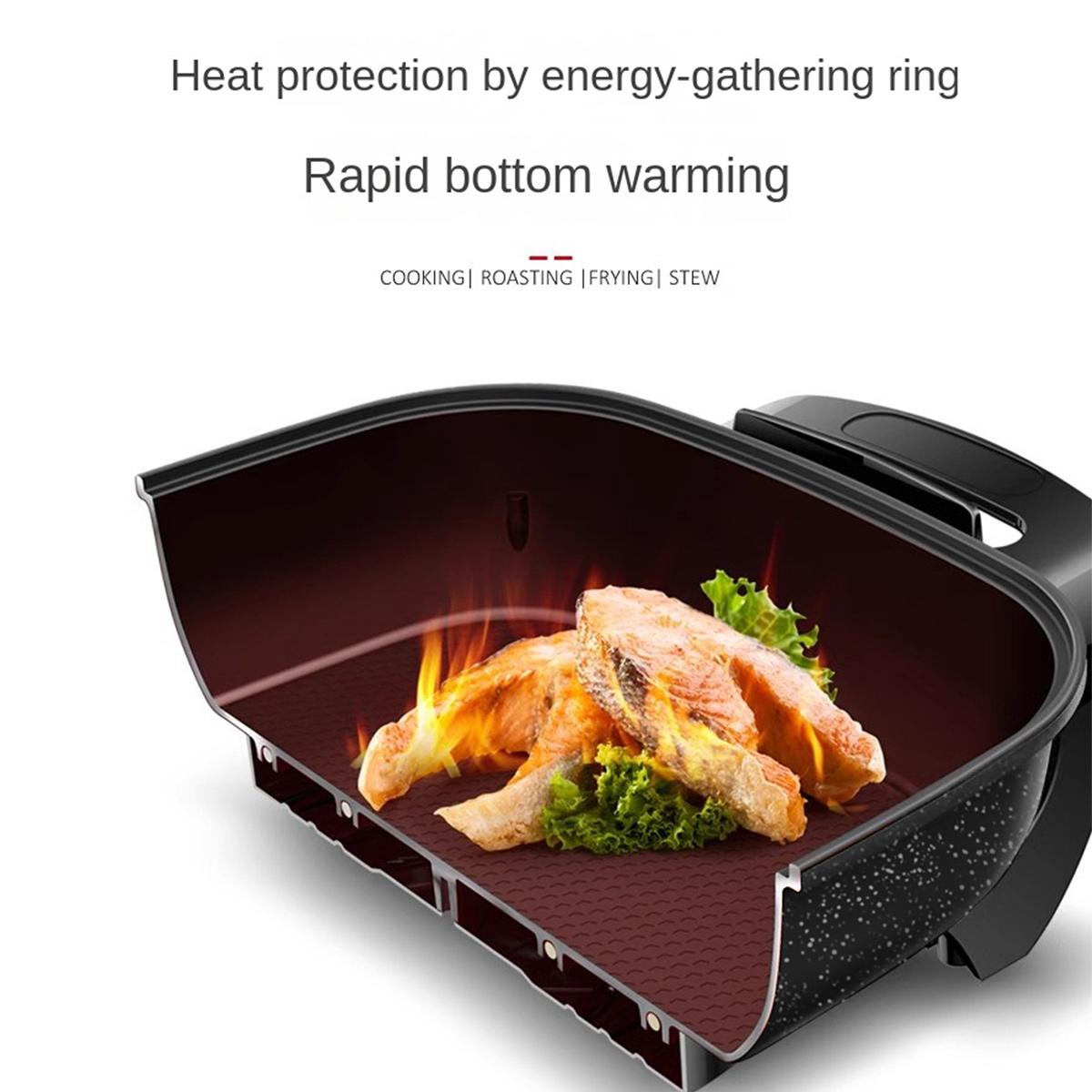 Electric Frying Pan - 6L Large Capacity Non-Stick Cooking Pot, Household & Kitchen Appliances, Stand-Up Glass Lid, 3 Heat Levels, Heat-Resistant Handle, 1500W Multifunctional Cooker, Black