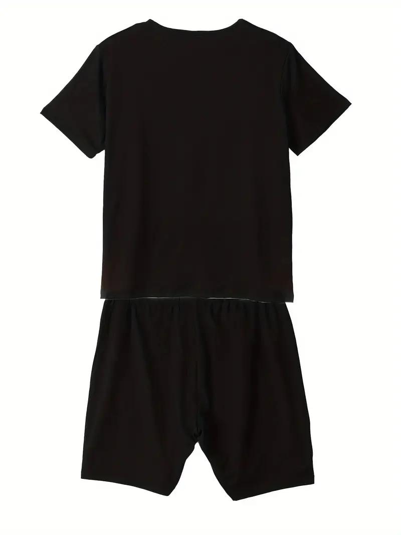 Women's Casual Loose Fit 2 Piece Outfits Letter Print Short Sleeve T-Shirts Bodycon Shorts Clubwear