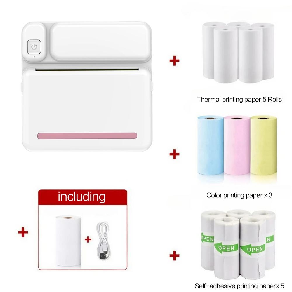 Portable Mini Bluetooth Thermal Label Printer for iOS Android, Sticker Photo Machine with 14 Rolls Paper, Wireless Pocket Printer for Home Office Student Study, No Ink Instant Stick Clear Image