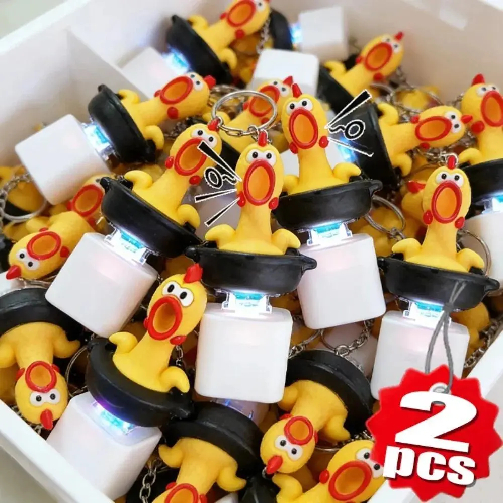 2PCS Screaming Chicken Keychain Sound Light Effect Press Button Stress Relief Fidget Toy Bag Pendant Novelty Birthday Gift  2026
