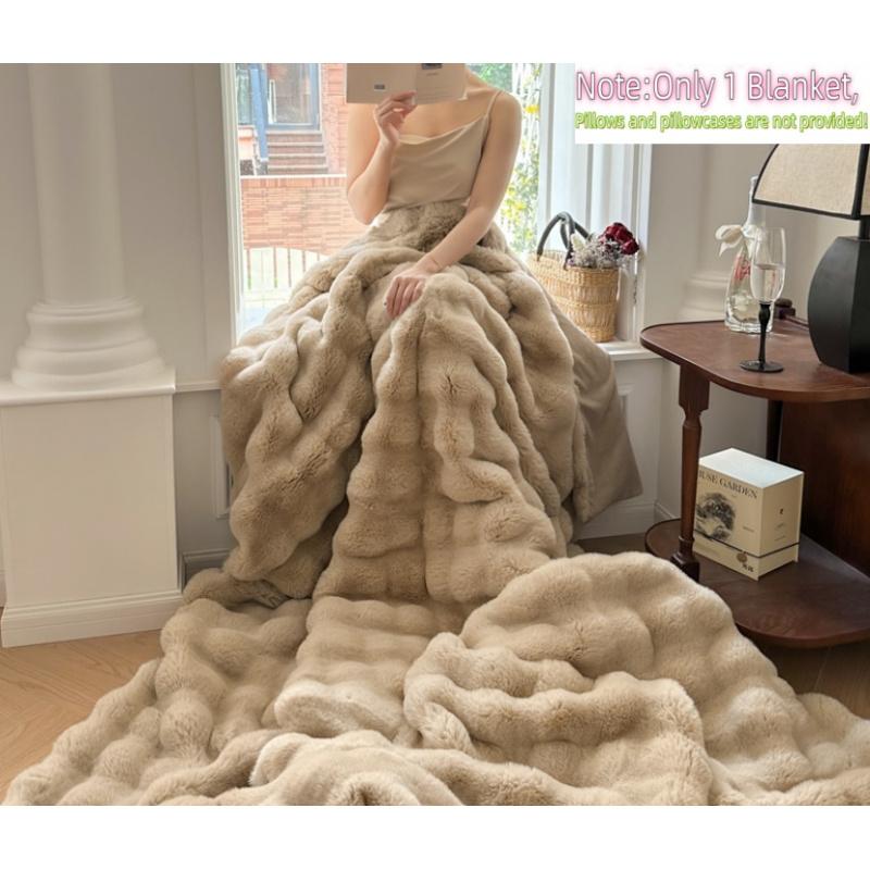 Best-Selling Solid Color Drawstring Bubble Blanket 1pc, Large Plush Throw, Soft Flannel Material, Suitable for Sofa, Single Bed/double Bed, All-Year Comfort