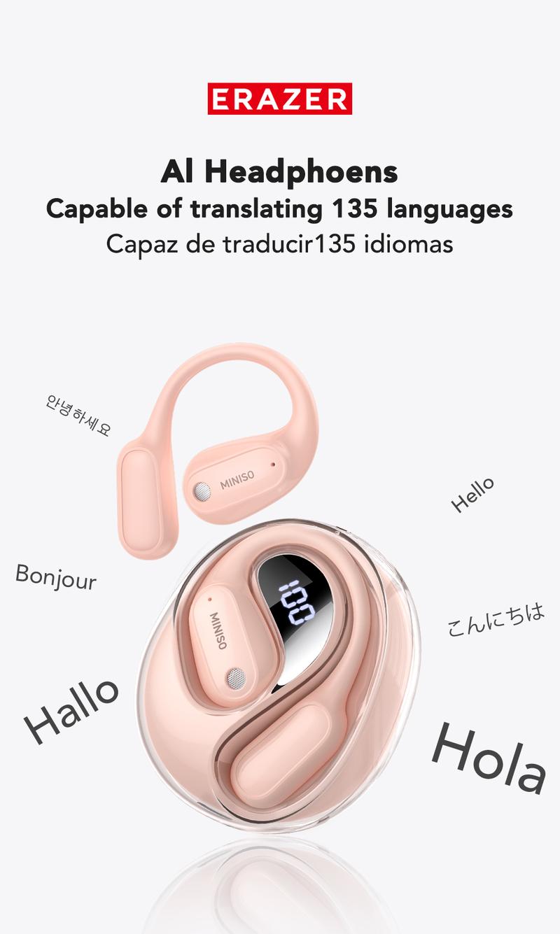 MINISO MS190 Translation Earbuds, Supports Real-Time Translation in 134 Languages With APP, Bluetooth 6.0 Earphones, Audio Wireless Earbuds for Music & Phone Calls, IPX5 Waterproof Sports Electronic Headphones with Long Endurance