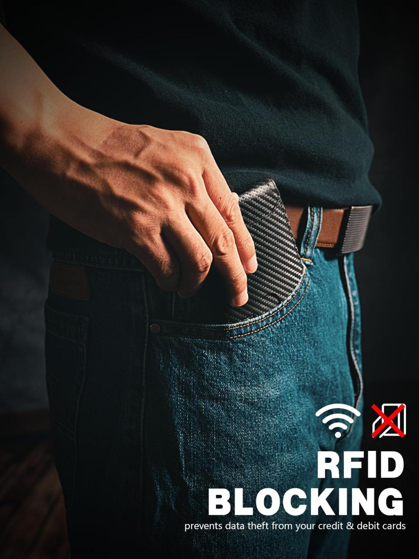Men's Carbon Fiber Pattern with Card Slots, Slim Wallet with RFID Blocking, Thin Design for Easy Carry and Security, RFID Blocking Wallets