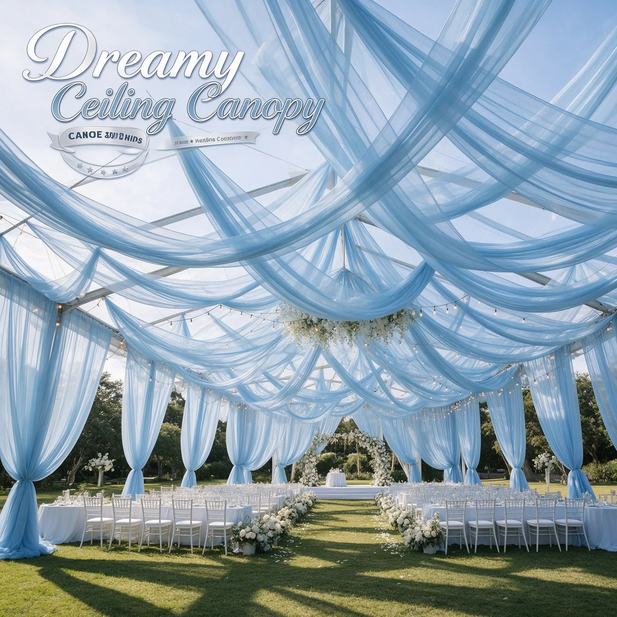 Light Blue Sheer Mesh Fabric Roll, Lightweight Transparent Material, Multi-Use Wedding Party Decor, Outdoor Romantic Scene Setup, Polyester Fabric Backdrop