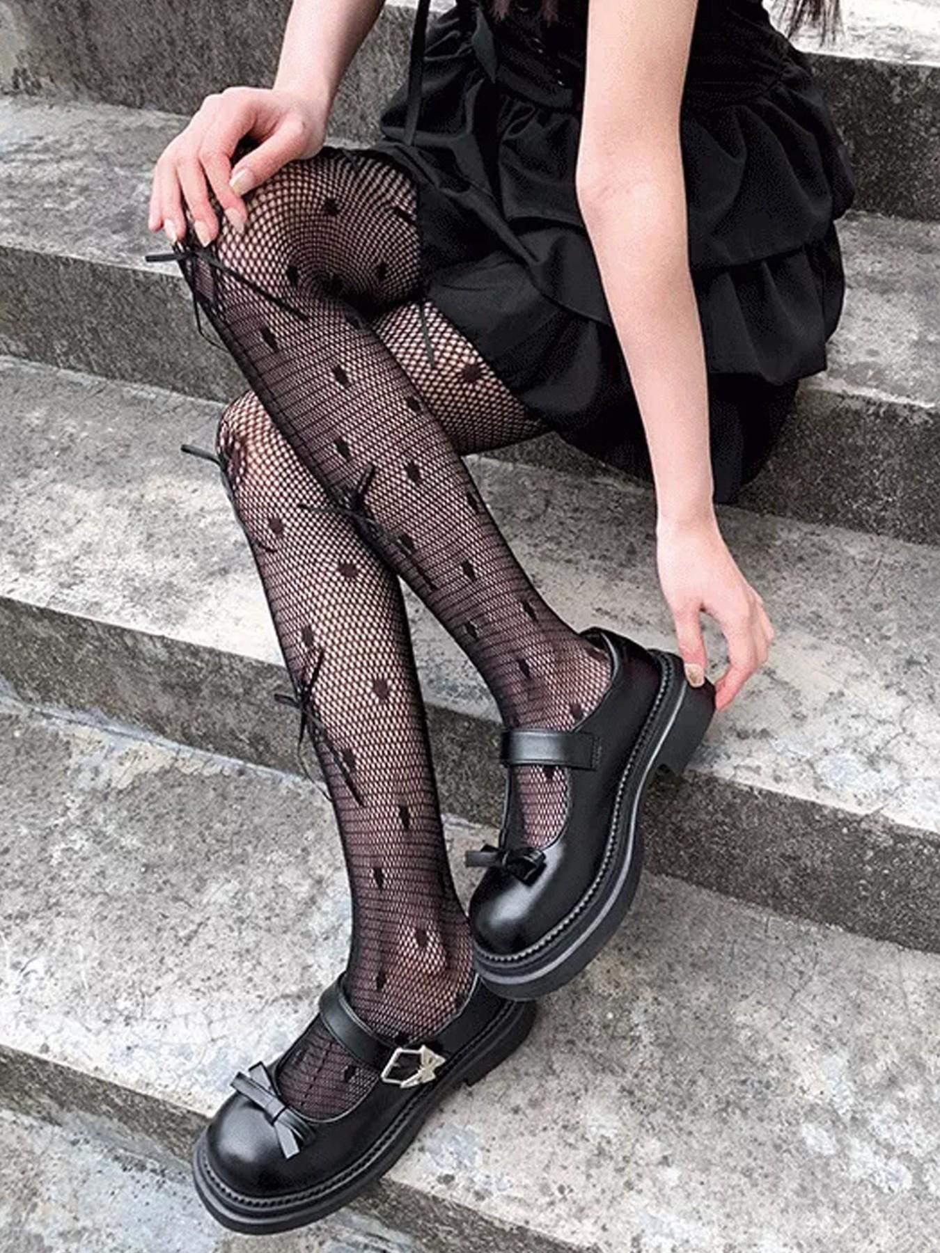 Lolita Pure Desire Spring Summer Thin Bow Stocking Socks, Anti-Pilling Silk Socks, Sexy Mesh Socks, Fitted Style