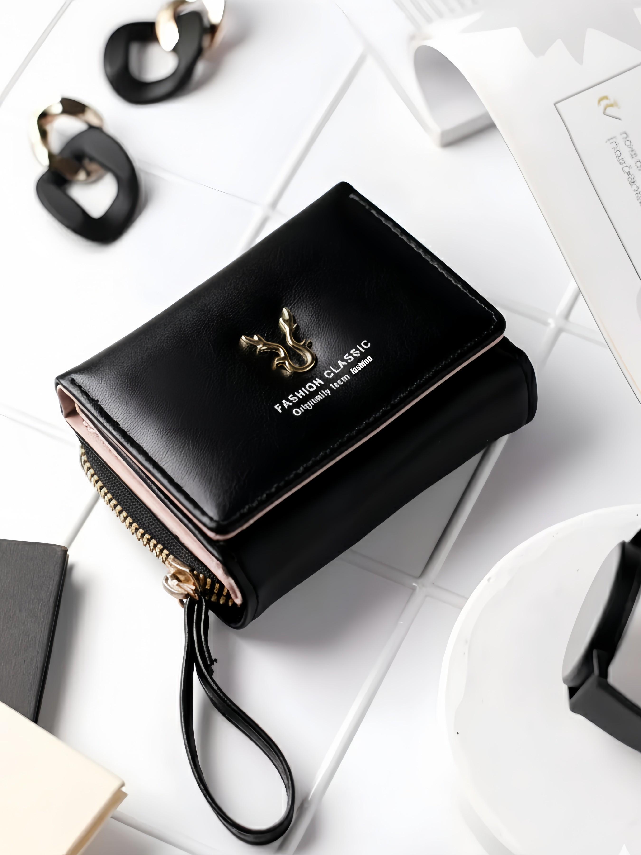 Women's Short Antler Wallet, Mini Zipper Coin Purse, Trifold Buckle Card Holder, Valentine's Day Gift, Birthday Present