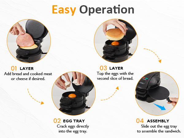 Sinvivi Mini Breakfast Sandwich Maker with Removable Egg Cooker Ring & Non-Stick Baking Plate, Black Electric Burger Press Maker, Multifunction Hamburger Patty Maker for bread, waffle, Sliders